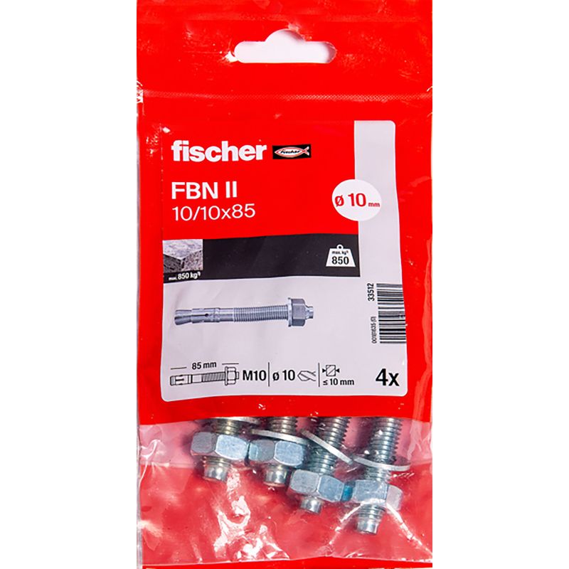 Goujon d'ancrage M10x85 Fischer FBN II zingué - Sachet de 4