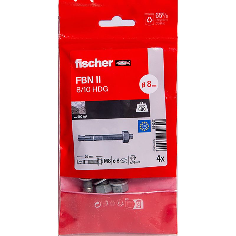 Goujon d'ancrage M8 galvanisé Fischer FBN II HDG - Sachet de 4