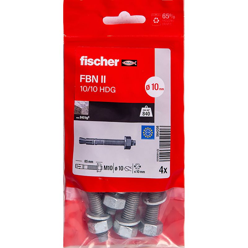 Goujon d'ancrage M10 galvanisé Fischer FBN II HDG - Sachet de 4