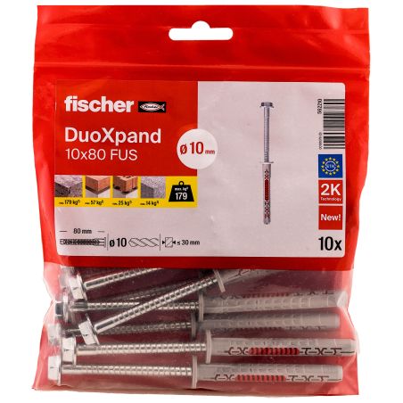 Cheville rallongée DuoXpand 10x80 Fischer - Sachet de 10