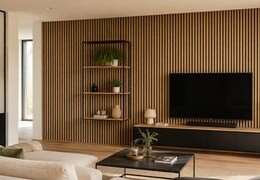 Les panneaux muraux en bois de WoodUpp habillent le mur et adoucissent le son